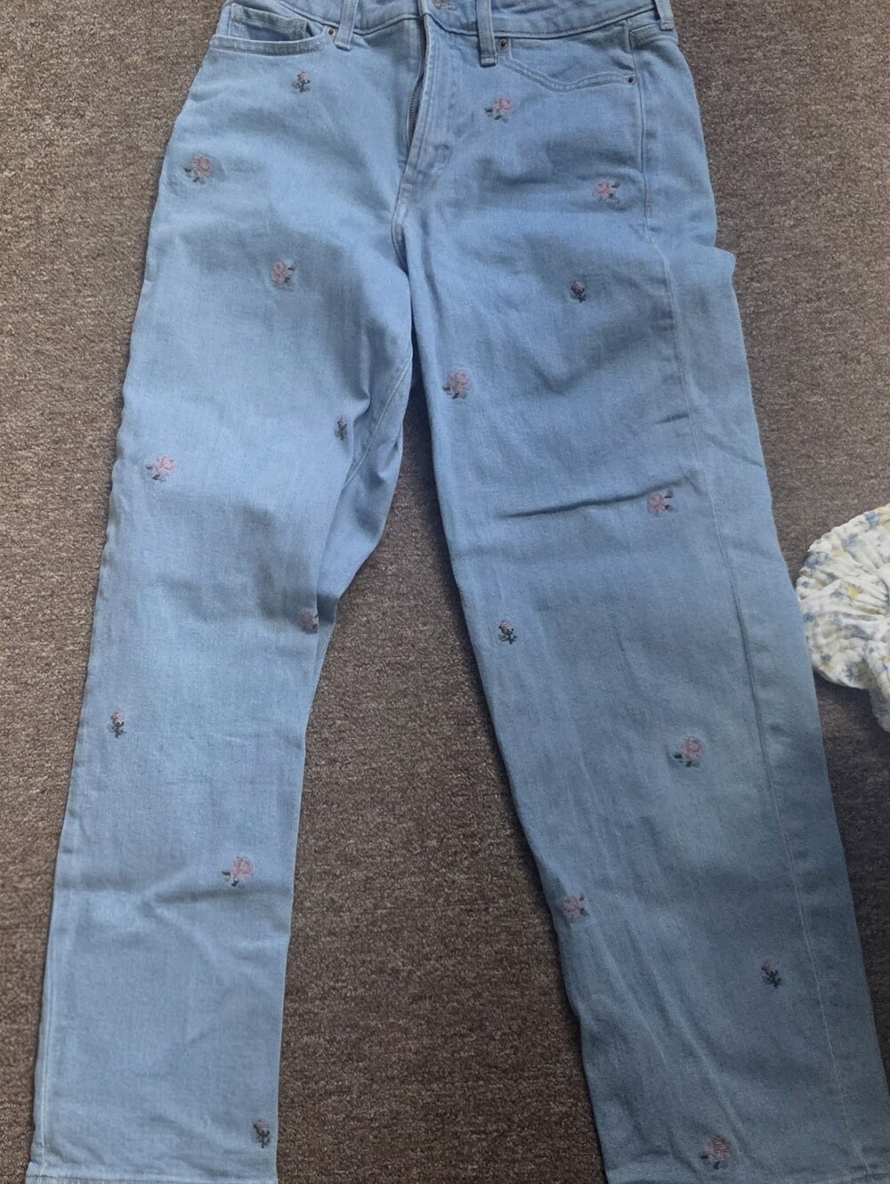Old Navy Light Blue Straight-Leg Jeans with Pink Floral Embroidery